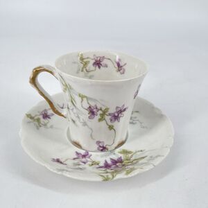 Theodore Haviland Limoges Chocolate Cup & Saucer Purple Floral France